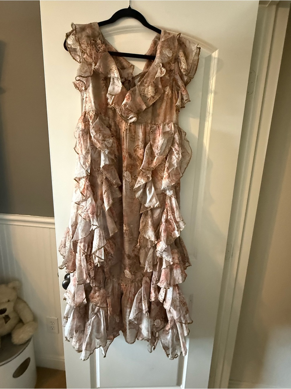 Anthropologie Ruffled Floral Maxi Dress - Blush Pink